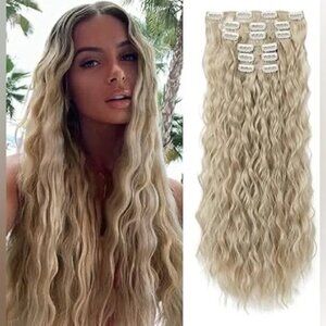Natural Curly Ash light Blonde Volumizing beautiful Hair extesnsions Set 24 in